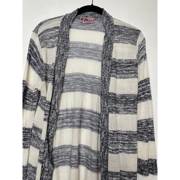Striped Sweater Womens XL Navy and White Cardigan Long Sleeve Knit Open Top - Picture 2 of 12